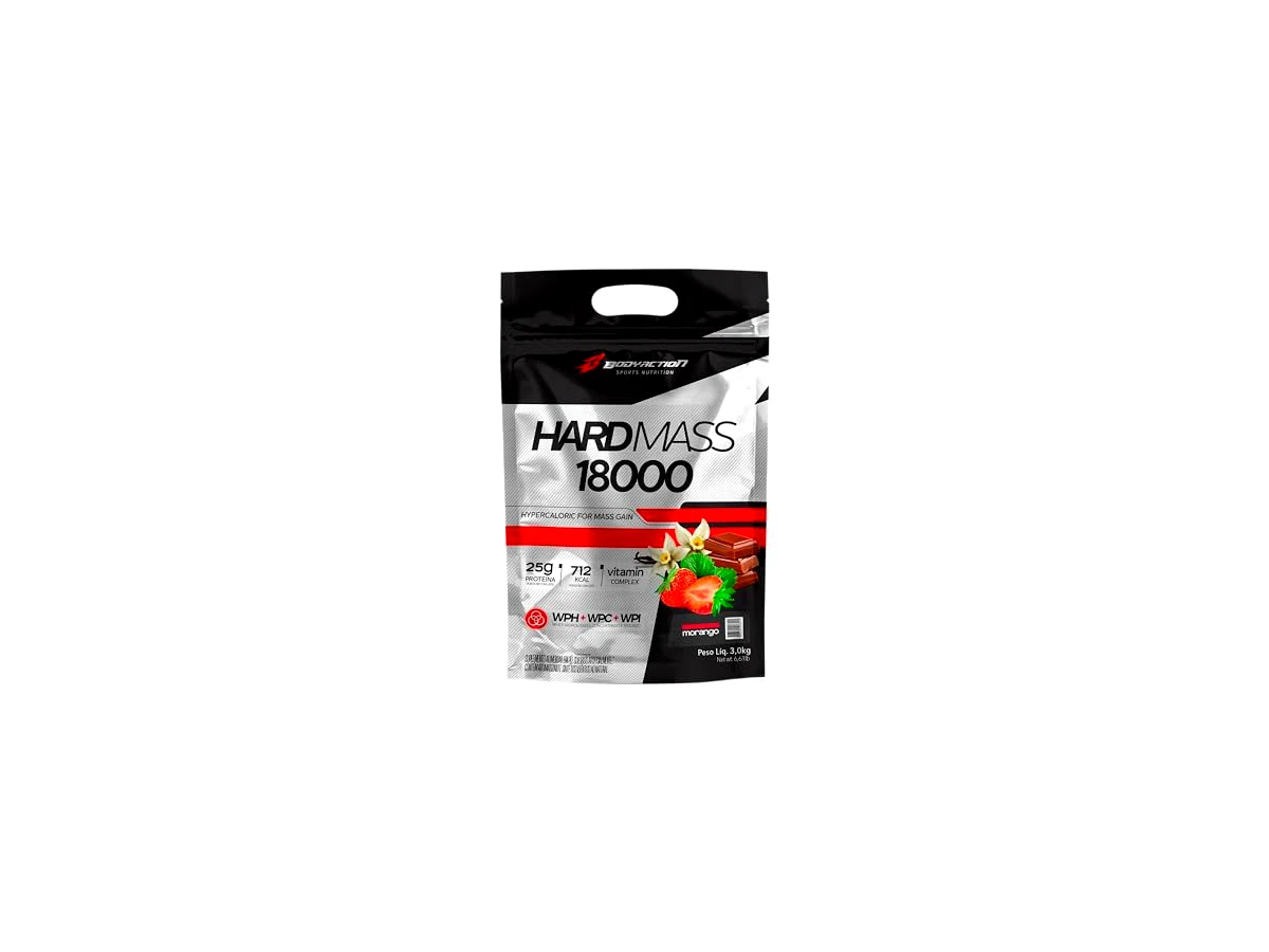 Revisão Suplemento Hipercalórico Hard Mass 18000 BodyAction 3kg Sabor Morango: alta densidade calórica que exige estômago forte