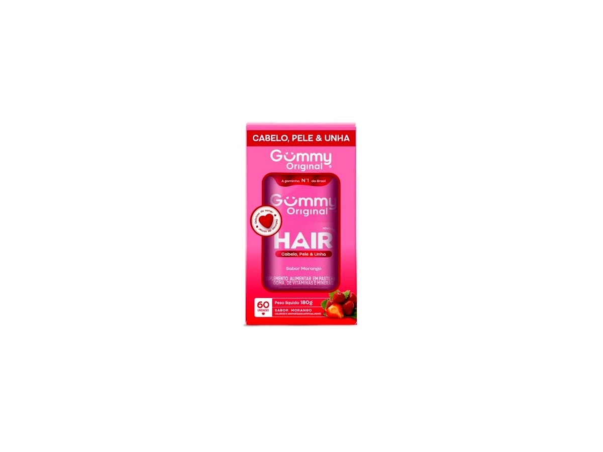 Revisão Vitamina Capilar Gummy Hair Original Sabor Morango 60 Gomas - Gummy: praticidade mastigável para quem evita cápsulas